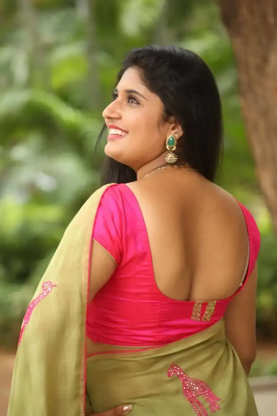 Sonia Chowdary In Green Saree at movie Audio Launch